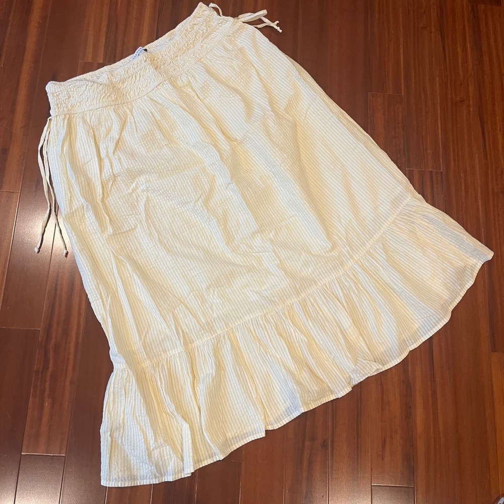 Yellow Seersucker Maxi Skirt And Now This White Stripe Tier Midi Smock Waist XXL